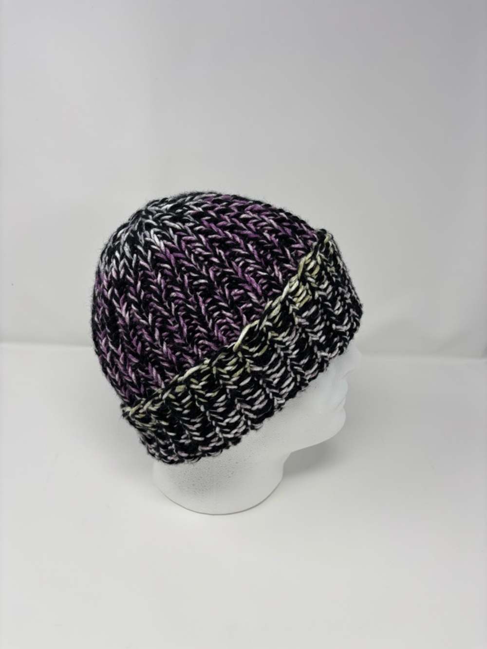 Black/Multicolor Swirl Hand Knit Chunky Beanie